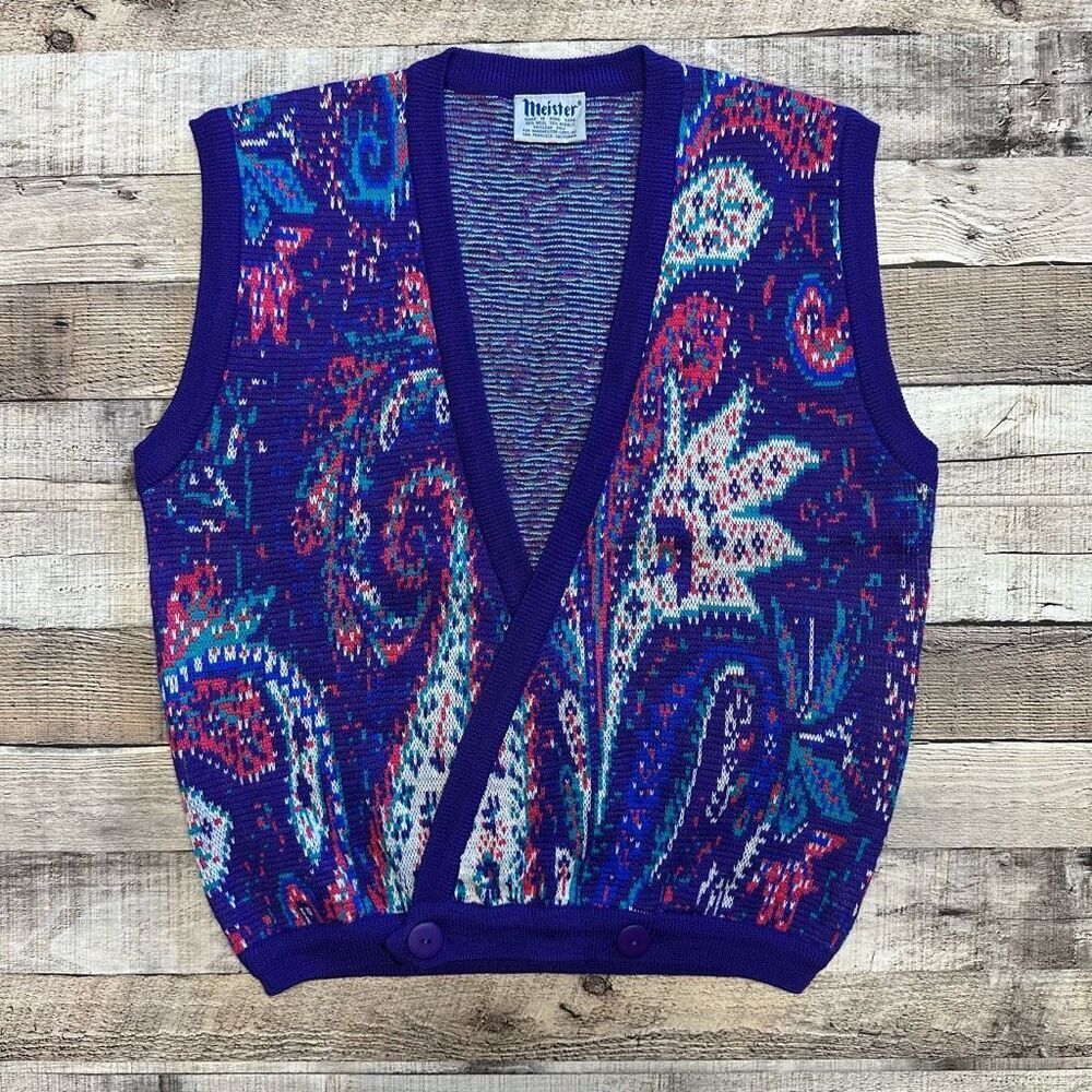 NWOT Vintage Meister 80s Retro Holiday Christmas Wool Acrylic Vest | Large